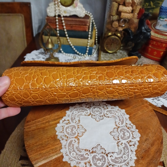 Vintage See Sharp Faux Tortoise Shell Pattern Brown/Mustard Yellow/Tan Purse - Picture 10 of 17